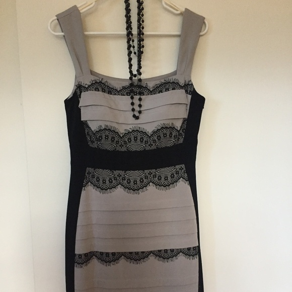 Beige and black lace elegant evening dress - Picture 8 of 10